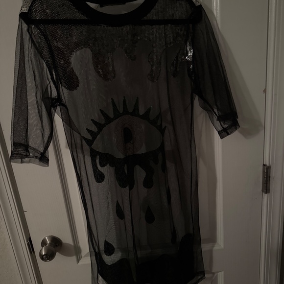 Black Sheer Mesh T-Shirt dress - Picture 3 of 4